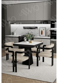 Resim Avvio Nero Lake Mdf Ayak Tokyo Demonte Sandalye 80x80 Yemek Masası Mutfak Masası 4 Kişilik Beyaz 
