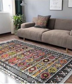 Resim RealHomes Antika Zeminde Otantik Motifli Uşak Desenli Eskitme Motifli Etnik Motifler Salon Kaymaz Saçaklı Halı HaliDik-Deluxe-11876, 160 x 230 