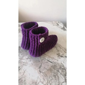 Resim Merut Style El Örgüsü Kadife Ip Mor Düğme Detaylı Ev Botu Panduf 