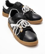 Resim luvishoes TAREN Siyah Hakiki Deri İnci Tokalı Kadın Günlük Spor Ayakkabı 