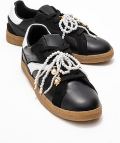 Resim luvishoes TAREN Siyah Hakiki Deri İnci Tokalı Kadın Günlük Spor Ayakkabı 