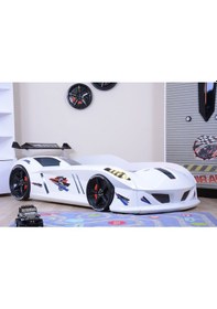 Resim Setaymobilya Arabalı Yatak, Jaguar Rüzgarlıklı Kumandalı Beyaz Arabalı Yatak 