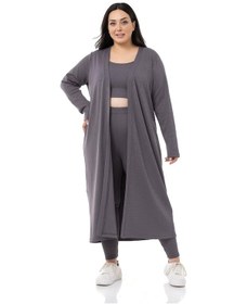 Resim Disentis Büyük Beden Fitilli Crop Body Tayt Hırka Üçlü Koyu Gri Takım-koyu Gri Koyu Gri 