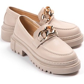Resim Movi Bej Deri Günlük Kullanım Loafer Kadın Ayakkabı 