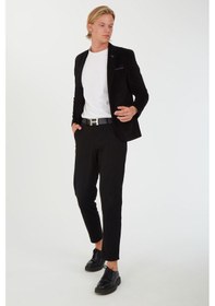Resim Sposo G-183 Dar Kalıp Örme Kumaş Siyah Erkek Blazer Ceket Siyah 