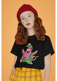 Resim Sevbano Unisex Süngerbob Patrick Baskılı Çizgi Film Çocuk Tişört 1-12 Ya Siyah 