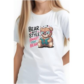 Resim Fyk Kids Kız Çocuk Basic Bear Stayle Baskılı T-shirt Beyaz 