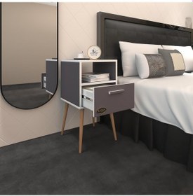 Resim Kenzlife Komodin Budurgan Gri 74 39 39 Ahşap Ayaklı Raflı Çekmeceli Komidin Kitaplık Cordoba 