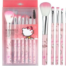 Resim 7 Parça Pembe HelloKitty Makyaj Fırça Seti, Allık, Kaş, Dudak, Göz Farı için Polyester Kıl Oval Fırçalar, Reçine Saplı Güzellik Araçları, Kızlar İçin Mükemmel Doğum Günü Hediyesi 