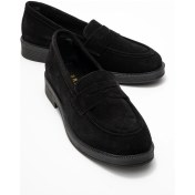 Resim Pline Siyah Süet Hakiki Deri Kadın Loafer Ayakkabı SIYAH SUET 