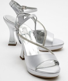 Resim CCWAY AYAKKABI Kadın Taşlı Platform Topuklu Ayakkabı GÜMÜŞ SATEN 