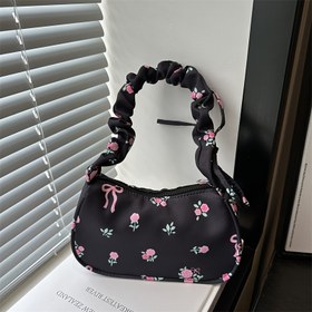 Resim Bahar/Yaz Yeni Çiçek Desenli Omuz Çantası - Hafif Ayarlanabilir Askı, Fermuar Kapanışı, Polyester Astar, Kadınlar İçin Kompakt Seyahat ve İşe Giderken El Çantası, Sevimli Küçük Cüzdan 