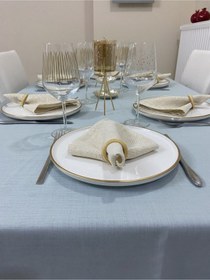 Resim Keten Görünümlü Simsiz Begonvil Masa Örtüsü Açık Mint 