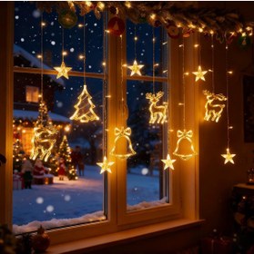 Resim şahane parti 3 Metre Sarkıt Çan - Çam Ağacı -Geyikli 8 Fonksiyonlu Led 