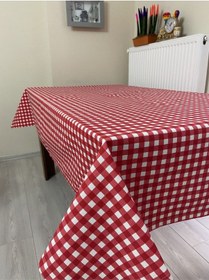 Resim Sıvı Geçirmez Dertsiz Masa Örtüsü Kırmızı Küp Kareli 