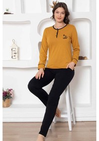 Resim Alimer Kadın Hardal Bisiklet Yaka Uzun Kol Pijama Takım Edy2775h Hardal 