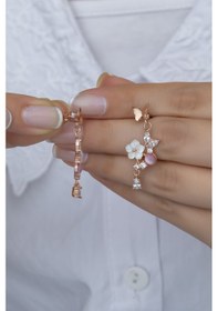 Resim Nereze 925 Ayar Gümüş Pembe Taşlı Kelebek Manolya Çiçeği Küpe 