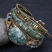 Resim Doğal Taş Boncuklu ve Yeşil Jasper Vurgulu Boho Stil Sargı Bilezik - Çeşitli Günlük Giyim El Yapımı Mücevherat Hediye Vermek için Kaplama Olmadan 