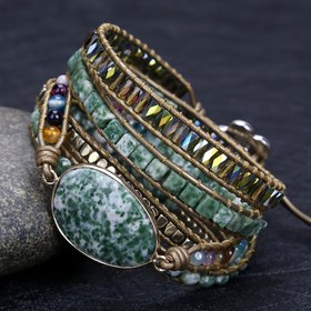 Resim Doğal Taş Boncuklu ve Yeşil Jasper Vurgulu Boho Stil Sargı Bilezik - Çeşitli Günlük Giyim El Yapımı Mücevherat Hediye Vermek için Kaplama Olmadan 