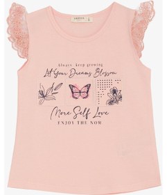 Resim Breeze Kız Çocuk Tişört Kolları Güpür Nakışlı Kelebek Baskılı 1.5-5 Yaş, Pembe-pembe Pembe 