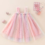Resim Kızlar için Yazlık Kolsuz Tül Elbise - Pastel Pembe'den Lavanta Ombreye Altın Simli Vurgularla, Hafif ve Nefes Alabilir, Makinede Yıkanabilir Günlük Kullanım & Özel Günler İçin Kız Giysileri 