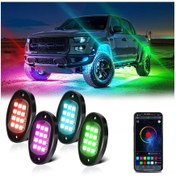 Resim Youmex 4 Adet Çok Renkli Led Kaya Işığı, Su Geçirmez, Müzik Senkronizasyonlu, App Bt Kontrollü, Suv/atv/utv İçin Siyah 