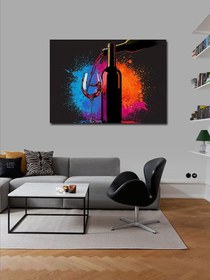 Resim Tablo Mega Kanvas Tablo Renk Sıçramalı Şarap Şişesi YTCNVS501786, 70 x 100 