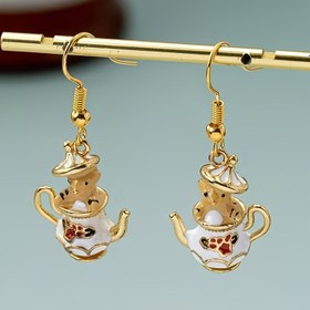 Resim Çift Kaprisli Çaydanlık & Fare Emaye Sallantılı Küpeler - Şık Vintage Esintili Çinko Alaşım, Günlük Kıyafetler için Altın Tonlu Bitiş, İlginç Küpeler 