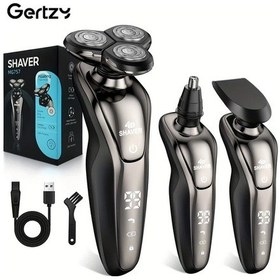 Resim Xuweiwei Gertzy 3 İn 1 Erkek Elektrikli Tıraş Makinesi Usb Şarjlı Siyah Burun Tüyü Kesici 3d Yüzen Bıçak Dijital Ekran 60+ Dakika Pil Ömrü 