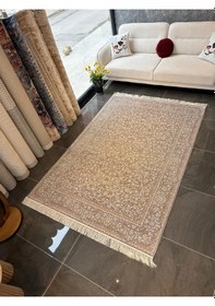 Resim İpek Halı Salon Oturma Odası İpek İpek İran Halısı Gri-krem 