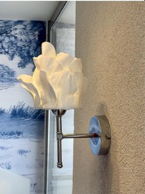 Resim Beyaz Anemon Tasarım Kablosuz Pilli Aplik - Alt Gümüş Tüm Boy 35 Cm Beyaz 