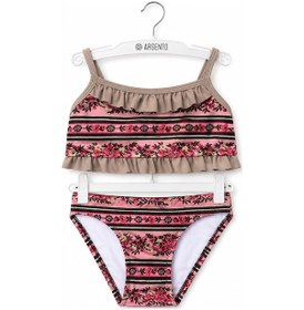 Resim My Kids Wear Çiçek Şeridi Desenli Kız Çocuk Bikini 1003-p Pembe 