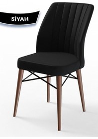 Resim Canisa Concept Flex Serisi, Üst Kalite Mutfak Sandalyesi, Gürgen Ceviz Ahşap Ayak, Siyah Sandalye Sandalye Siyah Ayaklar Ceviz 
