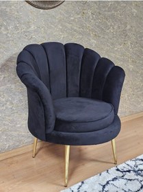 Resim Zafir Tekli İstiridye Gold Kaplama Sivriltme Ayak Çay Seti Koltuk Tekli Berjer , Balkon, Salon, Ofis Siyah 