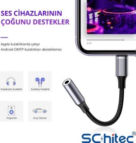 Resim Schitec Lightning To 3.5mm Aux Dönüştürücü 10cm Siyah Hg/axt-01 
