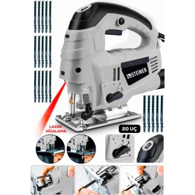 Resim Steiner Alman 4600 W Lazerli Sjs Metal Şanzuman 6 Kademe Devirli Pandül Ayarlı Dekupaj Testere Makinesi Gri + 20UÇ 