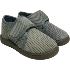 Resim Stella Pendenza Gri Kadife Kids Çocuk Ünisex Panduf Cırtlı Rahat Kaydırmaz Taban Ev Patiği Ayakkabı KP-1006 