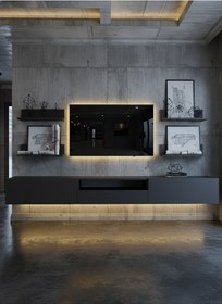 Resim Resital Ledli Duvara Monte Tv Sehpası - Antrasit - W6017-4 Çok Renkli 