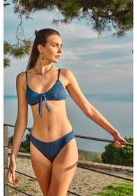Resim Too Salty Swimwear Kadın Mavi Kot Görünümlü Önden Bağlama Detaylı Fiyonklu Geniş Üçgen Bikini Takımı 24s119st Renkli 