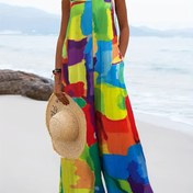 Resim Kadınların Canlı Bağcıklı Straplez Jumpsuit - Geniş Bacak, Bol Kesim, Polyester, Plaj Tatilleri ve Rahat Geziler için Mükemmel, Bahar/Yaz Koleksiyonu, Plaj Tatili Kıyafeti|Canlı Jumpsuit|Polyester Jumpsuit 