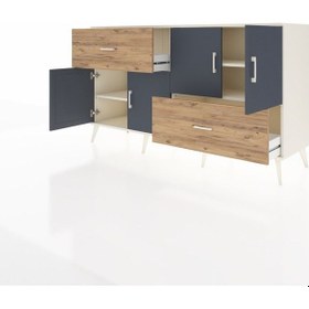 Resim Hyperion Konsol 3 Raflı 2 Çekmeceli 4 Kapaklı 176x44x99 Aytaşı-an Aytaşı-antrasit/çam 