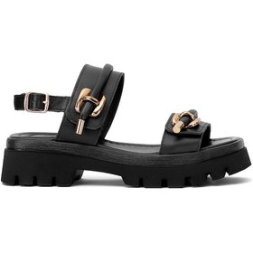 Resim Elit Dk523-016 Kadın Hakiki Deri Düz Sandalet Siyah Siyah 