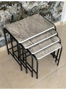 Resim Aslanstore 4'Lü Metal Zigon Sehpa Gri Mermer 