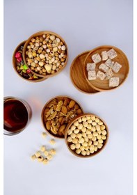 Resim Digithome 6'lı Kayın Ahşap Çerezlik Ve Kase Sunum Seti 11 Cm Yuvarlak 