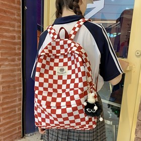 Resim 1 adet Kızlar için Günlük Naylon Sırt Çantası, Hafif Dama Desenli Okul Çantası, Ayarlanabilir Askılı, Fermuarlı Kapatma, Polyester Astar - 5 Renkte Mevcut 