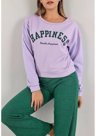 Resim Baskılı Crop Sweat Lila - 0135.159. Çok Renkli 