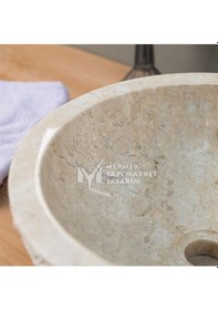 Resim Bej Mermer Dışı Çizik Patlatma Çanak Lavabo 