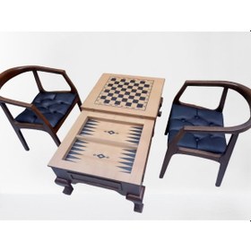 Resim Bengimobilya Orta Sehpa Tavla -Satranç Model Kayın Aslan Parlak Ceviz 2 Adet 