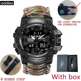 Resim Hanyang Kamuflaj Kutusu Askısı Addıes Askeri Survive Dış Mekan LED Dijital Saat Çok Fonksiyonlu Pusula Düdük Su Geçirmez Kuvars Ordu Saat Relogio Masculino (Yurt Dışından) 