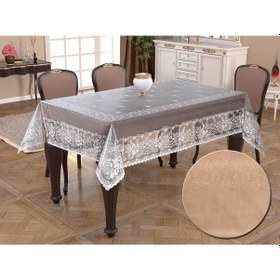 Resim Örme Pano Desenli Masa Örtüsü 160x220 Narin Capicino Cappucino 